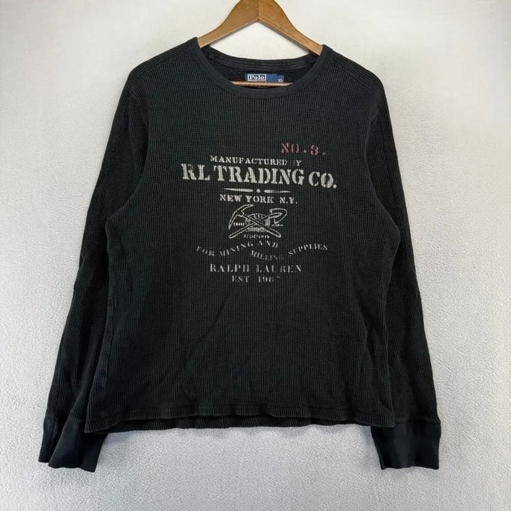 Ralph Lauren Thermal Shirt Men's XL Black RL Trading New York Waffle PRL Vintage